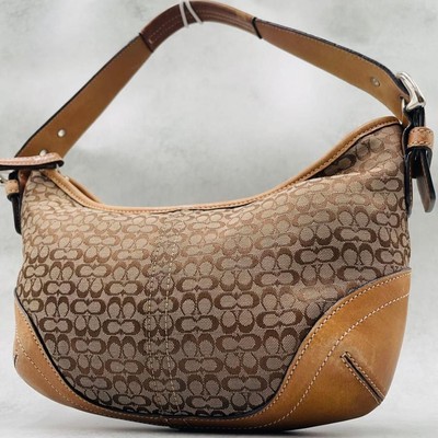 COACH Signature Canvas One Shoulder Hobo Bag Brown 6351 Leather 