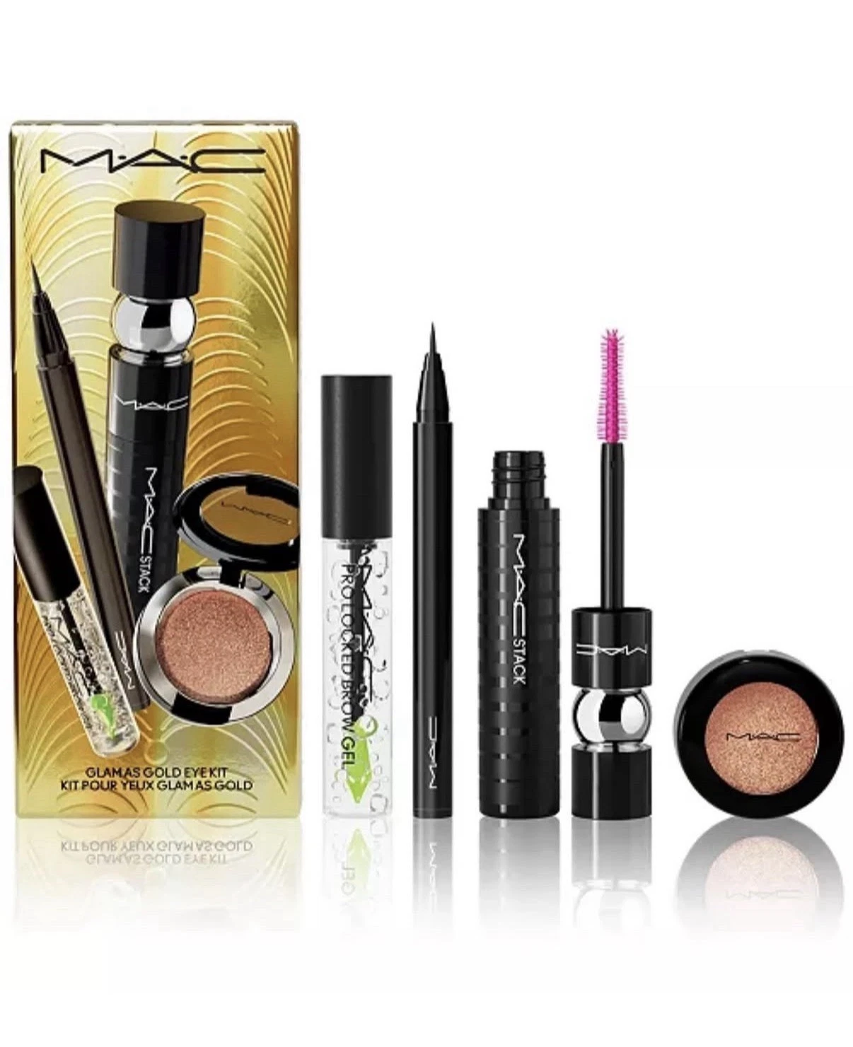 MAC Glam as Gold Eye Kit 4 Piece Gift Set - Eyeliner Mascara Eyeshadow Brow Gel