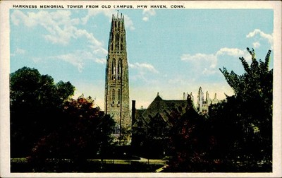 Postcard: HARKNESS MEMORIAL TOWER FROM OLD CAMPUS, NEW HAVEN, CONN.