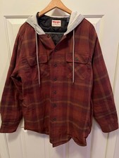 Wrangler Authentics Men's Long Sleeve Quilted Flannel Shirt Jacket with Hood Lg