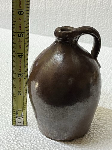 Vintage Glazed Pottery Stoneware Mini Jug Brown 5” Chipped - Picture 8 of 8