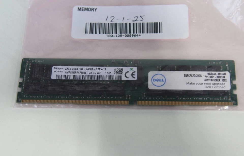 MÓDULOS DE MEMORIA SK HYNIX 32GB PC4-19200 DDR4 RDIMM | HMA84GR7AFR4N-UH | LOTE DE 2 Foto 2 de 2