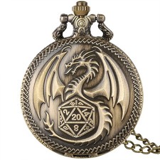 Bronze Game Dragon Pocket Watch Quartz Timepiece with Necklace Chain Unisex Gift