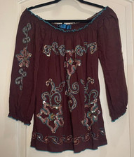 Urban Mango Womens Brown on/off shoulder/embrdry,sequin, beading dec. trim M