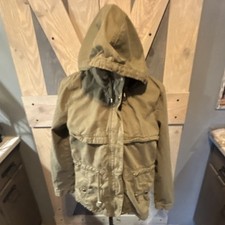 H M Divided Olive Hooded Mid-Length Jacket Pockets Drawstring Long Sleeve US 8