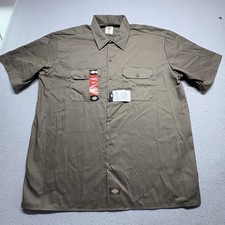 NEW Dickies Mens XL Work Shirt Uniform Top Brown Button Up Short Sleeve 1574