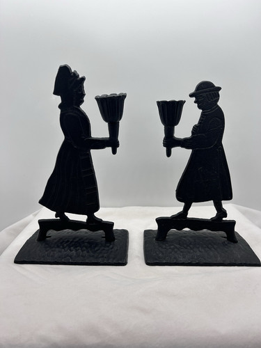 Vintage Black Cast Iron Pilgrim He and She Candlestick Holders - Picture 1 of 8