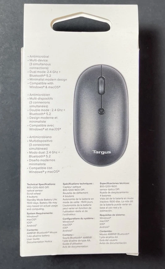 Targus Compact Multi-Device Bluetooth Wireless Mouse [ BLACK ] NEW - Image 2 of 4