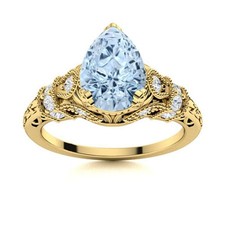 Natural Aquamarine 925 Sterling Silver Handmade Solitaire with Accents Ring