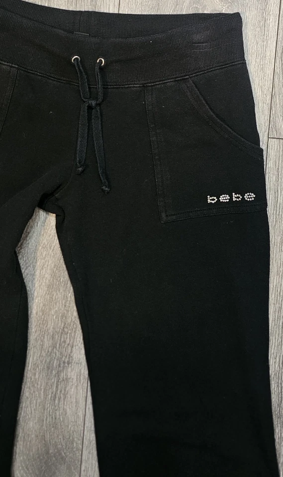 Vintage Bebe Low Rise Rhinestones Studded Flared Sweatpants Black Women's Size S - Image 4 of 4