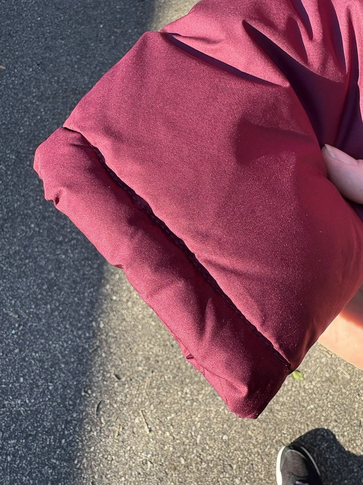 NWT Womens Lands End Goose Down Puffer Jacket Maroon Coat Size Medium 18 20 Hood - Image 4 of 4