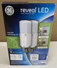GE Reveal 75W/14W LED Stick Light 2 Pack Non Dimmable 850 Lumen #36470 NEW NIB