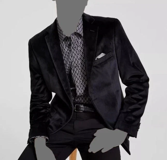 Abrigo deportivo de terciopelo liso ajustado Alfani para hombre en negro-36S Foto 3 de 4