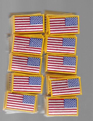 American Flag Patch-100@$.50ea,Stars Right,Gold Border 3 1/2"X 2 1/4" OVERSTOCK! - Picture 2 of 5
