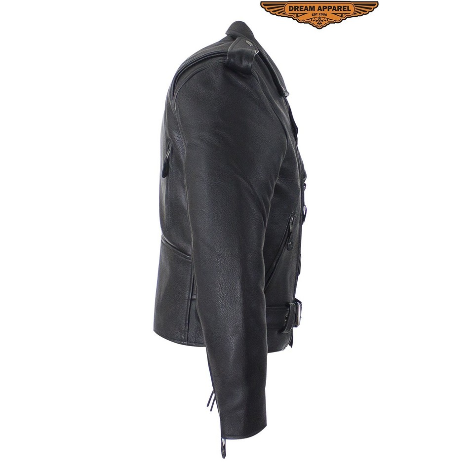 Split Patch Motorcycle Jacket Mens Classic Split Cowhide Leather Police Motorcycle Jacket w/Zipper ...