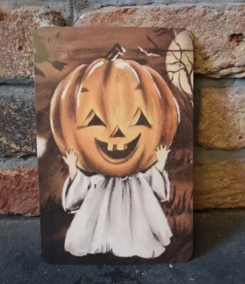 Vintage Halloween Kürbis Geist Trick or Treat Kunstdruck Kunstkarte Tk Maxx