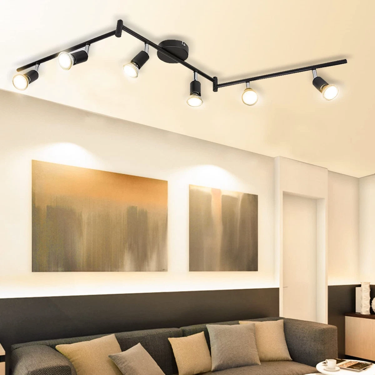 Bojim 6 Way LED Ceiling Spot Lights Rotatable 2700K Warm White Spotlight Bar