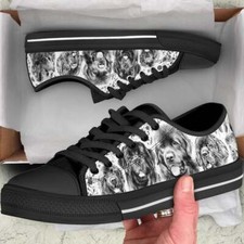New NO BOX Canvas Lace Up Newfoundland Dog Shoes Womens 10.5M Mens 9M