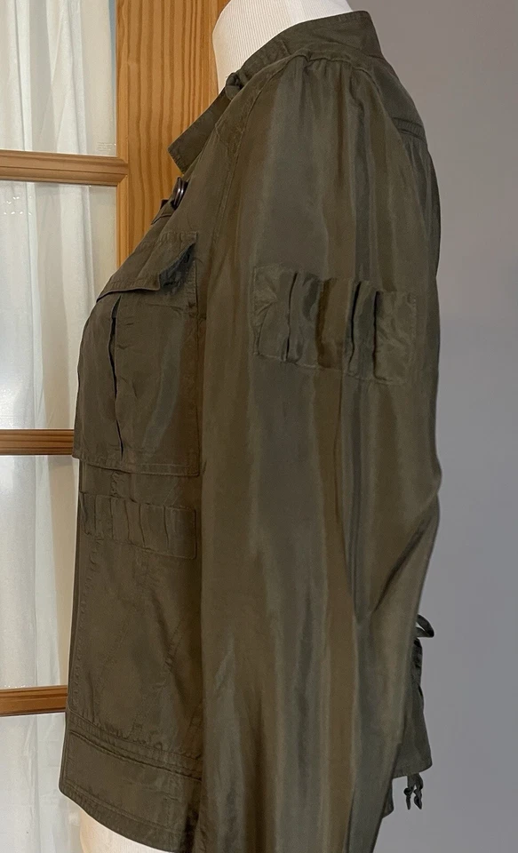 Chaqueta de campo de seda para mujer Y2K Express L botón delantero trasero cruzado bolsillos con lazo Foto 3 de 4