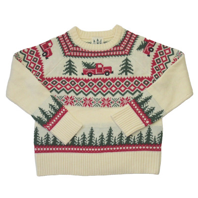 NWT Kiel James Patrick Santa's New Sleigh in Ivory Wool Christmas Sweater S