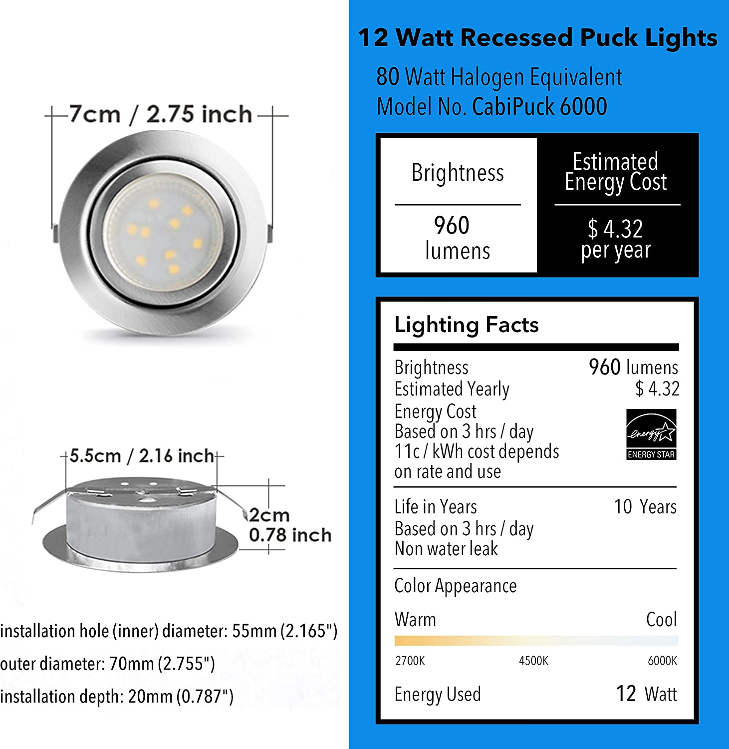 Lights round Puck Light Plug in Recessed LED Light for Kitchen