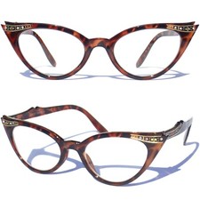 Cat Eye Clear Lens Glasses With Rhinestones VintageDemi Style Retro Hipster