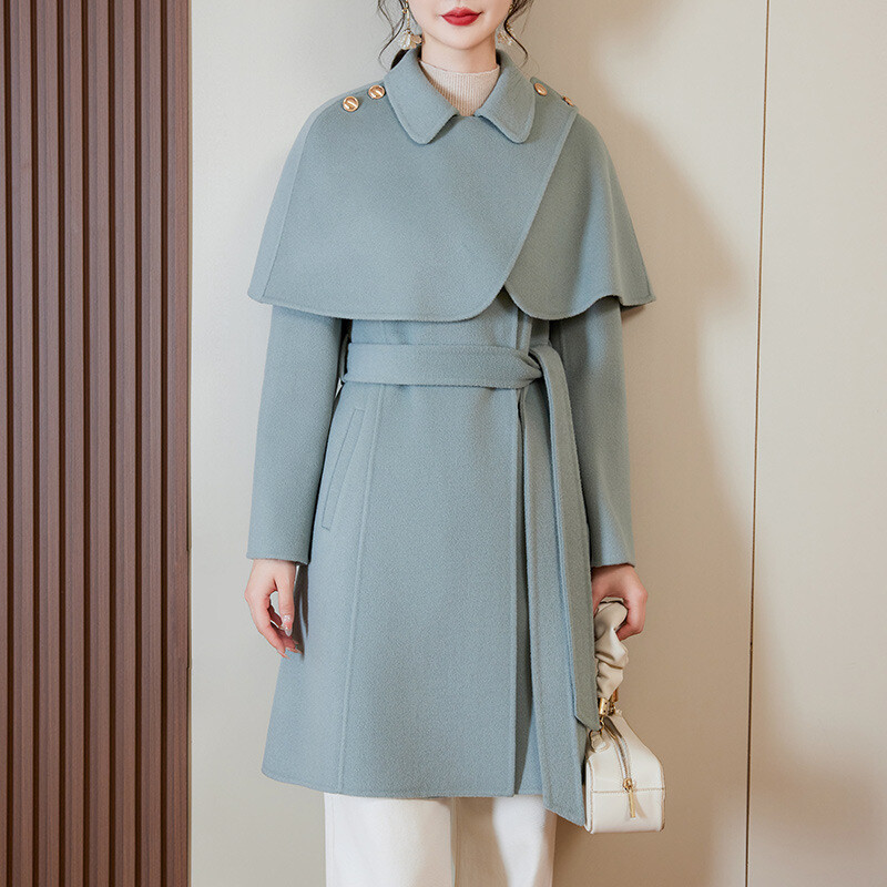 New Women's Cape Wool Trench Coat Long Casual Woolen Button Windbreaker  Jackets | eBay