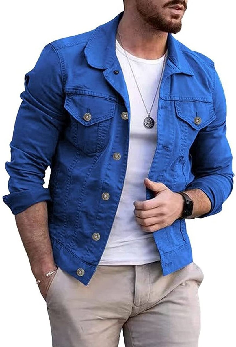 Men's Denim Jacket Casual Regular Fit Button Down Long Sleeve Jean Trucker