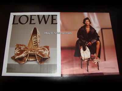 LOEWE 2-Page PRINT AD Fall 2023 TAYLOR RUSSELL wearing Toy Bow d'Orsay Pumps
