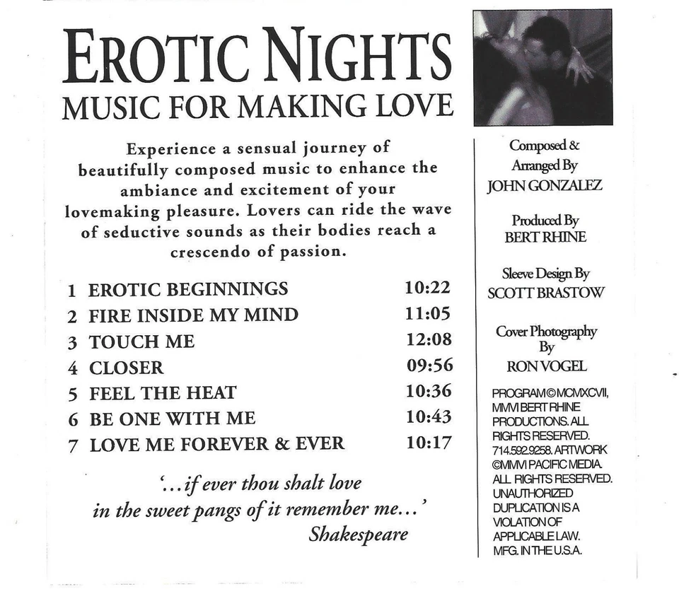 CD EROTIC NIGHTS - MUSIC FOR MAKING LOVE, New CD SMOOTH JAZZ - Great Gift! Foto 3 de 3