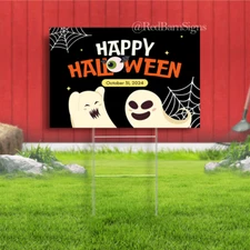 Happy Halloween October 31 2024 ghosts spider web yard sign