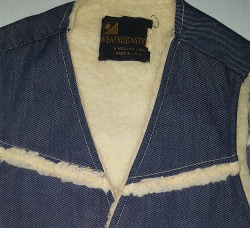 Weathercaster Mens S Vintage 70s Denim Vest Sherpa Lined Blue Shearling Western - Picture 3 of 5