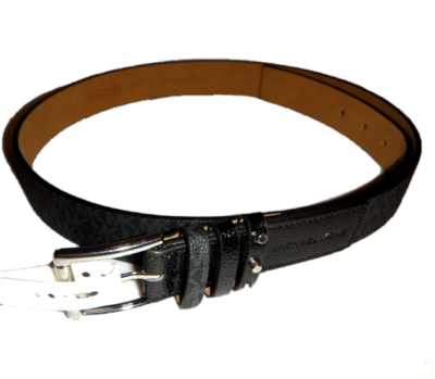 MICHAEL Michael Kors black/ natural cotton fabric signature belt silver buckle L Men main image 4