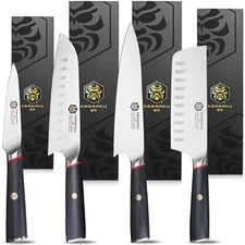 Kessaku 8" Chef, 7" Santoku, 6" Nakiri, 4" Paring Knife Set Spectre Series AUS-8