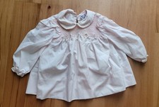 Vintage 80s Petit Ami Smocked Pink Floral Embroidered Baby Girl Dress 9 M