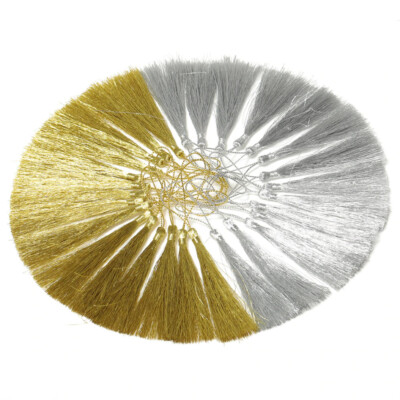 2xLurex Quaste 13cm Troddeln Anhänger Schlüsselquaste Bürsten gold /silber (DE)