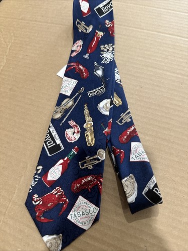 NOS Vintage Tabasco Silk Neck Tie New Orleans Bourbon Street Seafood Instruments