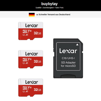 Lexar Micro SD Karte 32GB 3er Pack mit SD Adapter, 100 MB/s