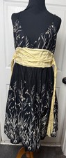 Max Studio Black Floral Print Sundress Yellow Sash Midi Dress Size L