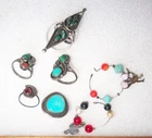 Vintage Sterling Turquoise Pawn Silver Lot Rings Earrings
