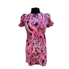 Lilly Pulitzer Girls Pink Navy Floral Puff Sleeve Dress XL 12-14