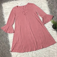 Alya Swing Dress Lace Up Pale Pink Bell Sleeve Size XS