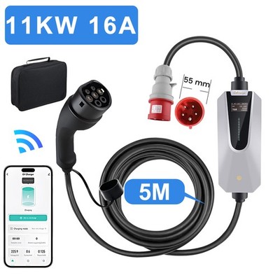 APP EV Mobile Wallbox Ladegerät 11kW Typ 2 5m Ladekabel 6-16A EV Charger CEE LCD