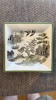 Original 18th/19th C. Japanese Celadon Porcelain Rectangular Dish W/ Scenic