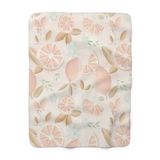 Peach Blossom Sherpa Blanket   Cozy Floral Fleece Throw