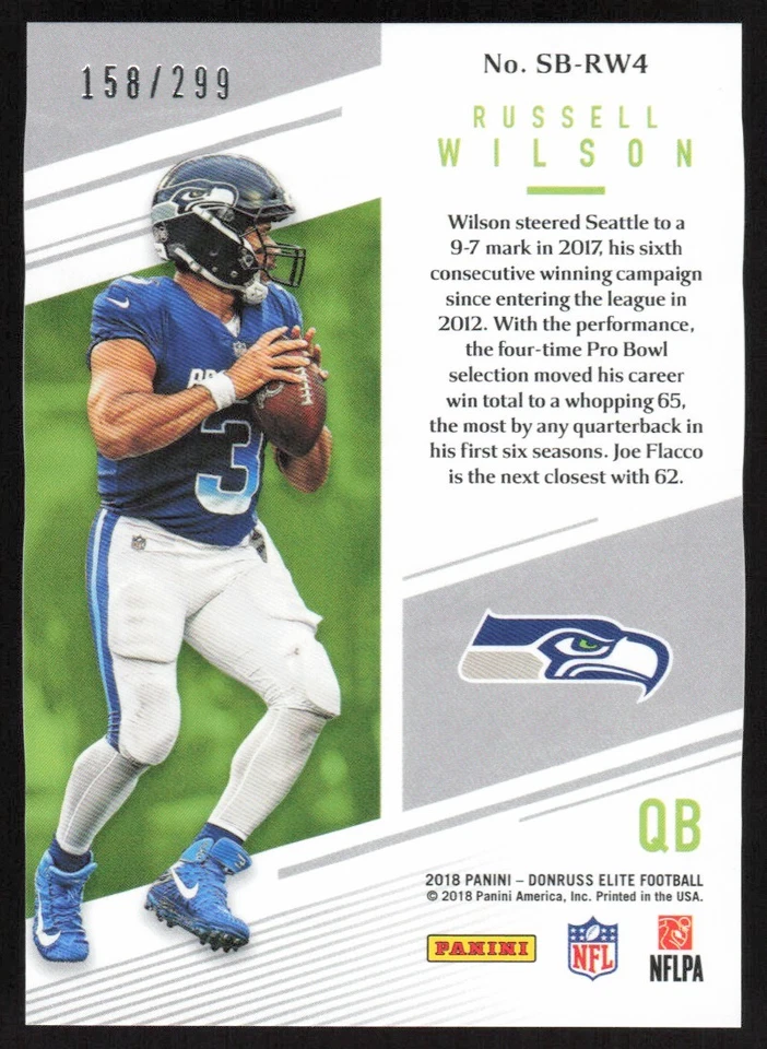 2018 Donruss Elite #SB-RW4 Russell Wilson Spellbound Green - Image 2 of 2