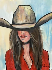 ORIGINAL URBAN COWGIRL HANDMADE SIGNED COLORFUL ART PAINTING COA 16x24