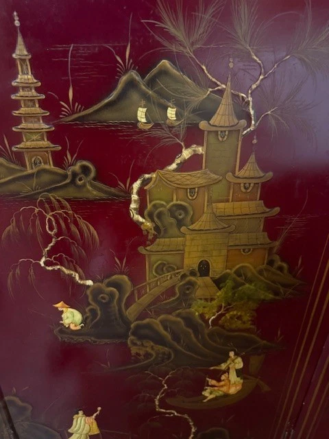 Gabinete Chinoiserie, Laca Verde Oriental Pintado a Mano, Vintage/Antiguo L00K Foto 2 de 4