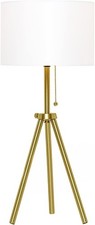Tripod Table Lamp Adjustable Height Metal Body w/ Linen Drum Shade Bedside Lamp