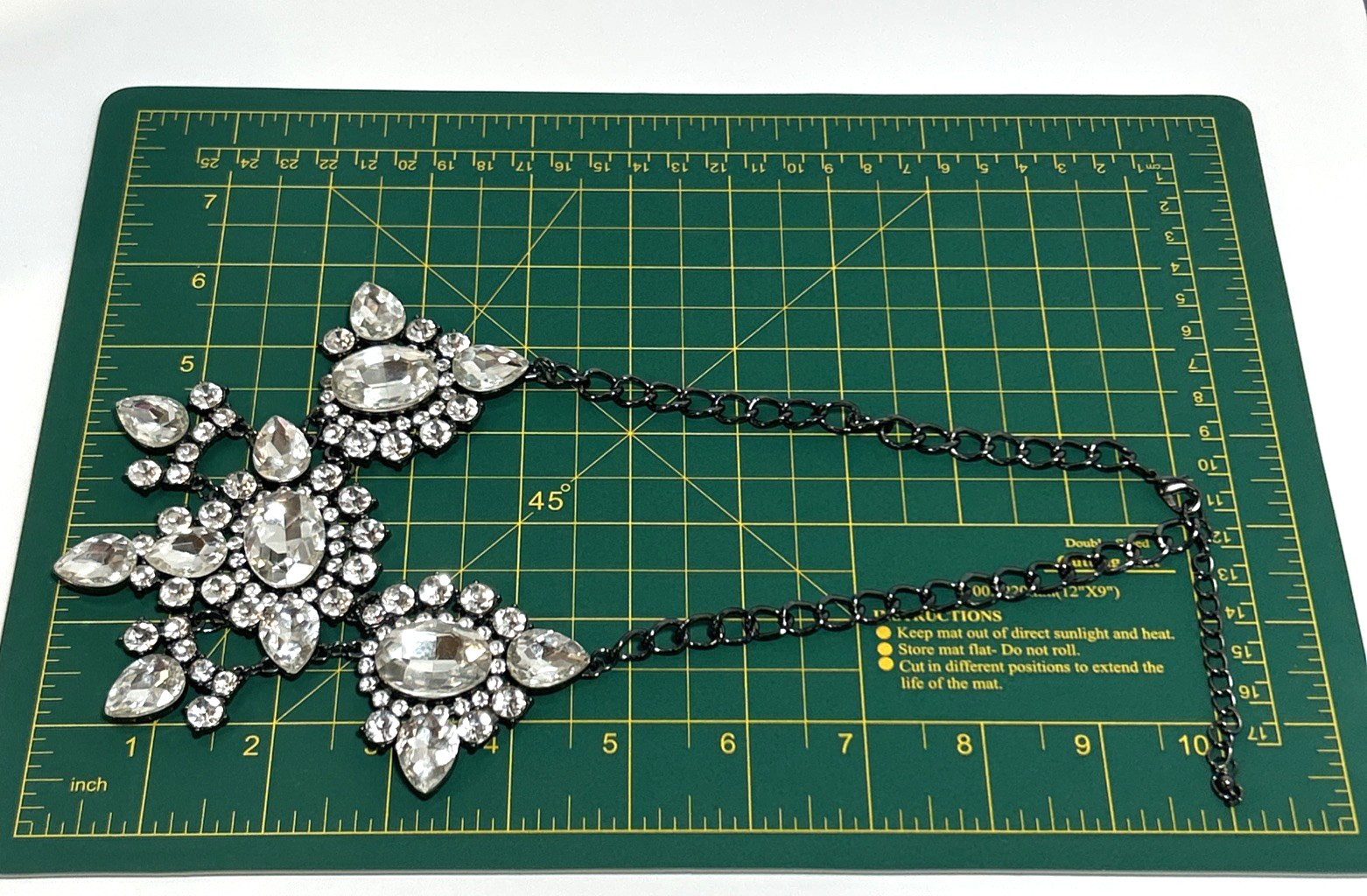 Black Chain Statement Necklace Clear Rhinestone C… - image 10